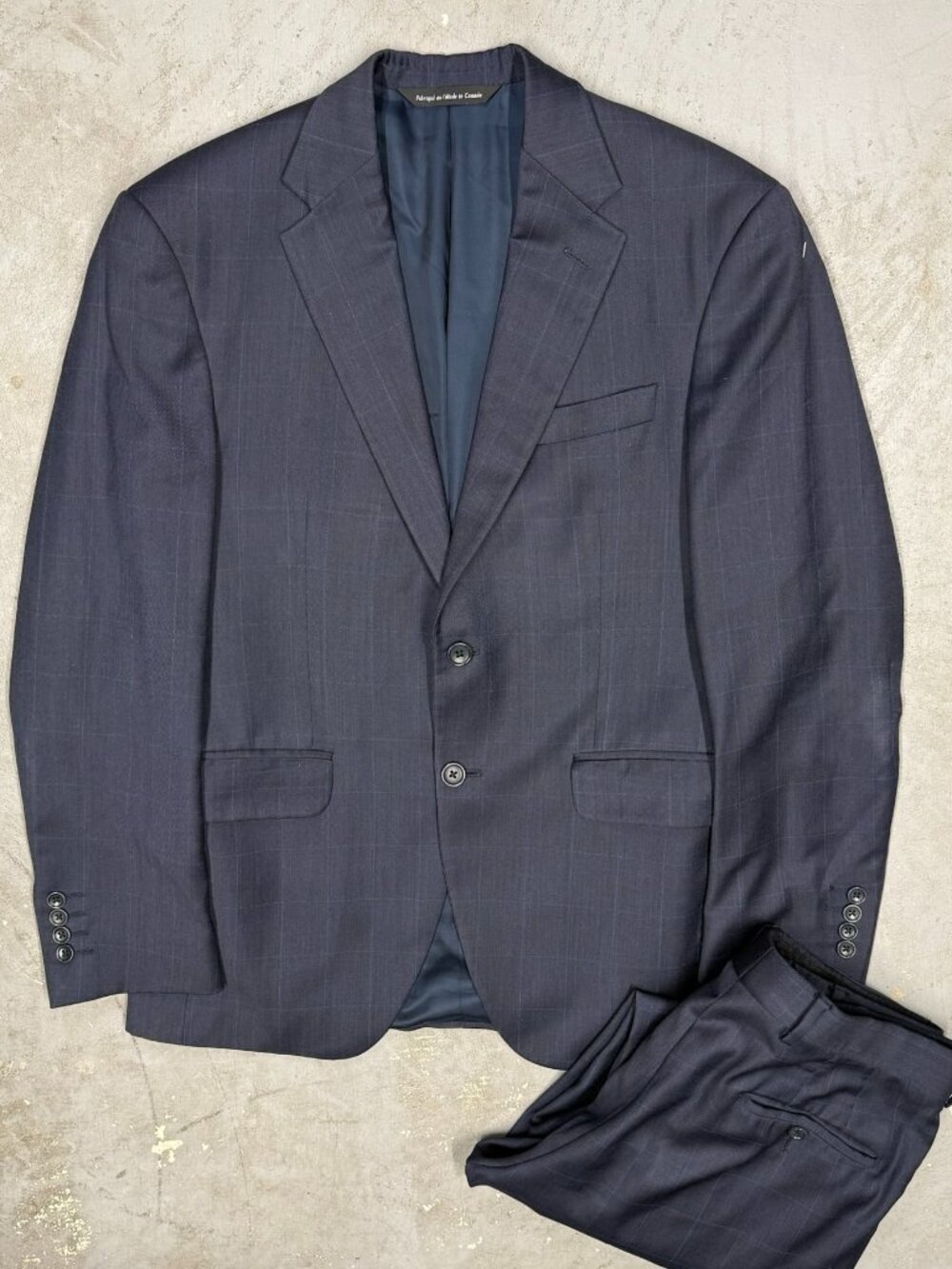 Coppley Suit 2pc Windowpane Wool Blue Made in Canada 38R 32x28